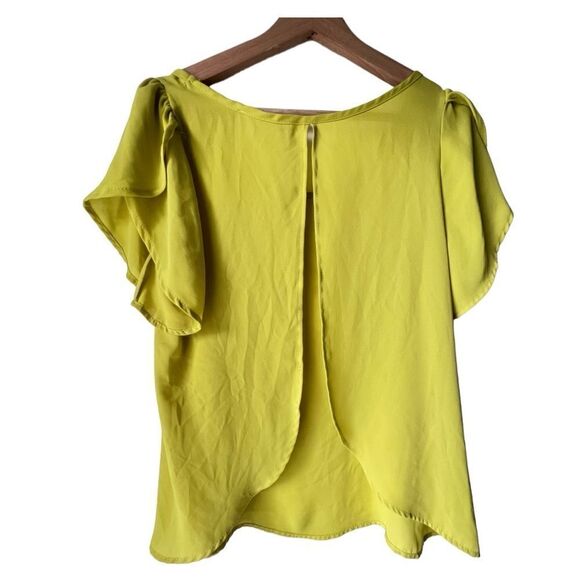 Women’s PEACHES Ń CREAM lime short sleeve yellow blouse plaid casual size L. - Picture 6 of 8